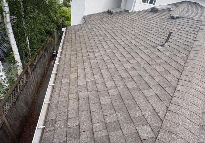 Moss-free asphalt shingle roof after soft washing